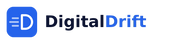 DigitalDrift logo on a white background, featuring a blue rounded square with a stylized white 'D' and three horizontal lines, next to the text 'DigitalDrift' in dark navy and blue.